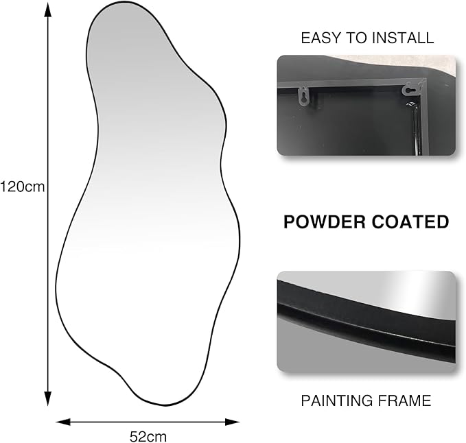 Irregular Wall Mirror, Large Asymmetrical Mirrors, 47.2"x21.6" Unique Shaped Mirrors, Modern Organic Mirror for Living Room Bathroom Bedroom Entryway Fireplace