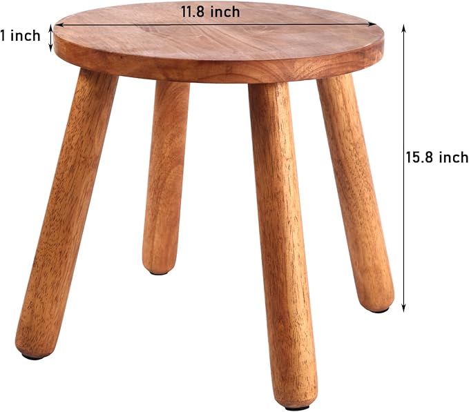 Round Solid Wooden Step Stool Garden Stool 15.8''H Plant Stool Wood Legs Detachable for Plant Stand, Kitchen, Bathroom Bedroom Livingroom (Walnut, 15.8inch)