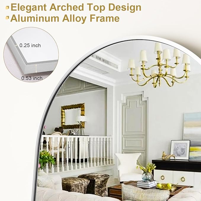 HARRITPURE 56"x21"Full Length Mirror Arch Floor Mirrors with Aluminum Alloy Frame Free-Standing Wall Mounted or Leaning Large Bedroom Dressing Mirror Modern & Contemporary Decor for Home,Silver