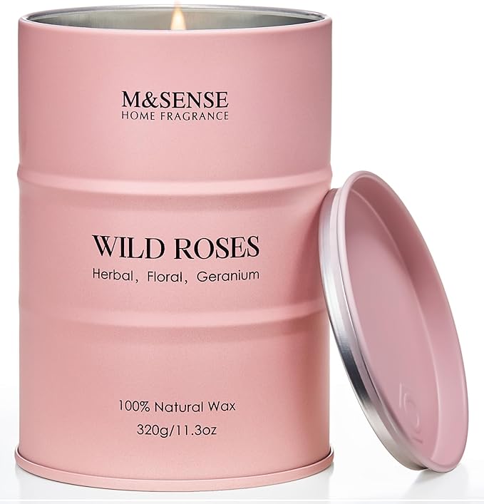 M&SENSE Wild Rose Natural Scented Candle, 70 Hours Long Lasting Soy Candles 11.3oz, Stress Relief Aromatherapy Candles for Women, Romantic Candle Gifts Valentines Day Gifts for Her