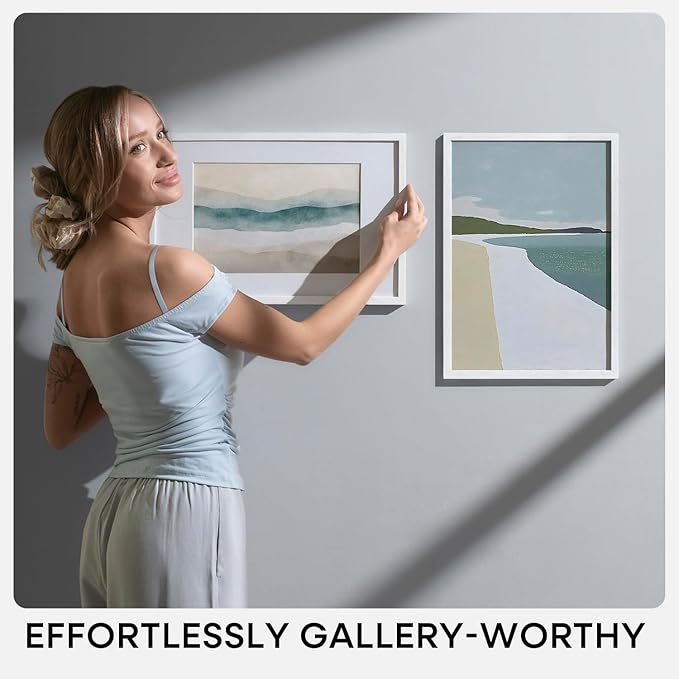 Homeforia A1 Frame White Wood, High End Oak 23.4 x 33.1 White Wooden Poster Frames Matted to 16.5 by 23.4 inches Photo, A1 Size Large Wood Picture Frame with Mat A2, Tempered Glass, Wall Kit, Set of 1