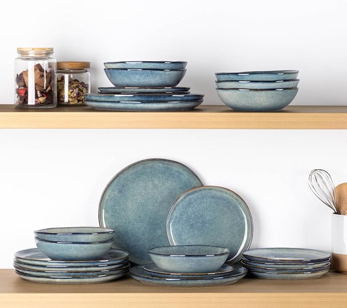 AmorArc Ceramic Dinnerware Sets,Handmade Reactive Glaze Stoneware Plates and Bowls Sets,Highly Chip and Crack Resistant | Dishwasher & Microwave Safe Dishes Set,Service for 8 (24pc)