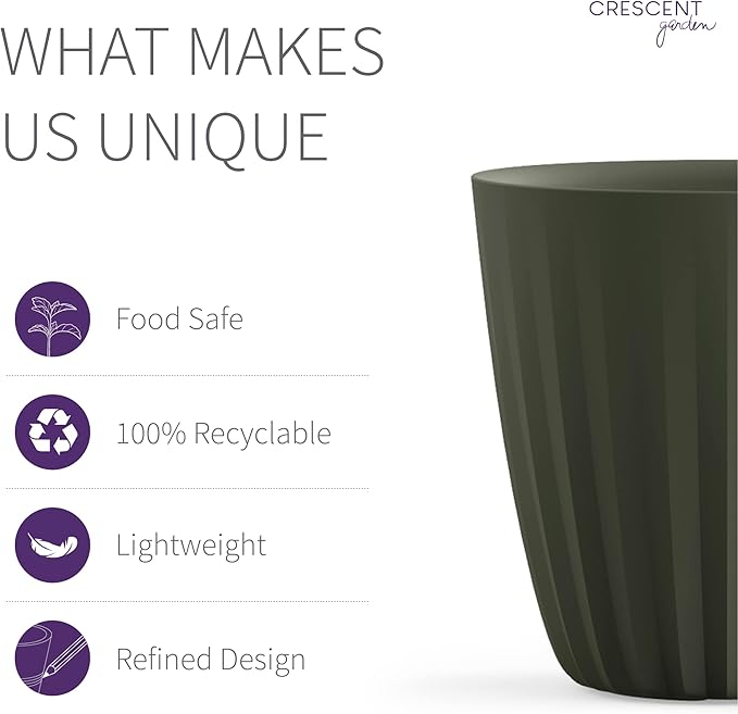 Crescent Garden Pleat Modern Decorative Planter, Indoor/Outdoor Pot, Resin Plant Pot with Drain Hole - 27" W x 27" H (Olive)