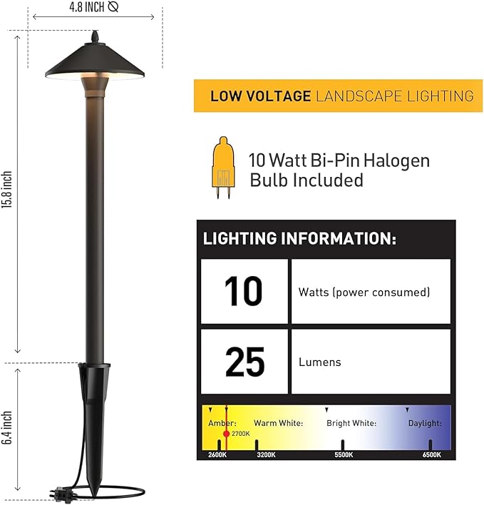 10W Pro Style Low Voltage Landscape Pathway Lights Kit 8Pack, 2700K Warm White, Decorative Yard & Garden Lighting 8308-9103-08