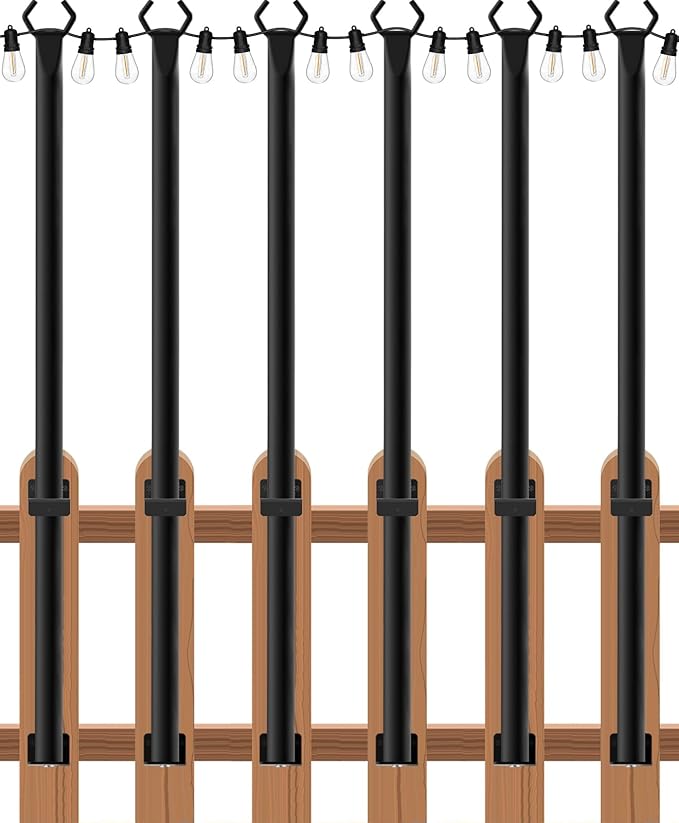 zoegi 6 Pack 5FT String Light Poles,Light Poles for Outside Lights with Fork,Outdoor Brackets Hanging Lights,Metal Stand for Deck Patio,Backyard,Wedding,Deck,Party