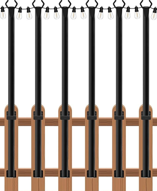 zoegi 6 Pack 5FT String Light Poles,Light Poles for Outside Lights with Fork,Outdoor Brackets Hanging Lights,Metal Stand for Deck Patio,Backyard,Wedding,Deck,Party