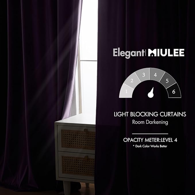 MIULEE Purple Velvet Curtains 108 inches - Luxury Blackout Curtains for Bedroom Living Room Thermal Insulated Super Soft Window Drapes Rod Pocket & Back Tab, W52 x L108 inches, 2 Panels