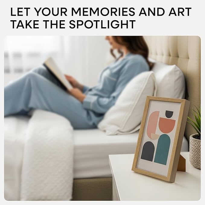 Homeforia 8x12 Picture Frame Wood, High End Natural Oak 8 x 12 Light Wooden Frames with Mat 6 by 8 inch Photo, 8by12 Frame Matted to 6x8 Art, Wall or Tabletop Frame, Tempered Glass, Wall Kit, Set of 1