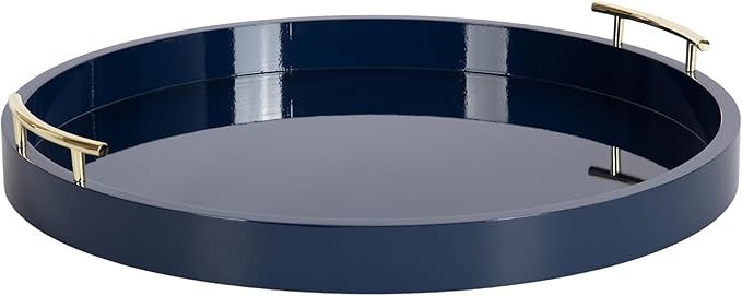 Kate And Laurel Lipton Modern Round Ottoman Tray, 22 Inch Diameter, Navy and Gold, Decorative Circle Coffee Table Tray for Living Room Decor or Large Serving Tray