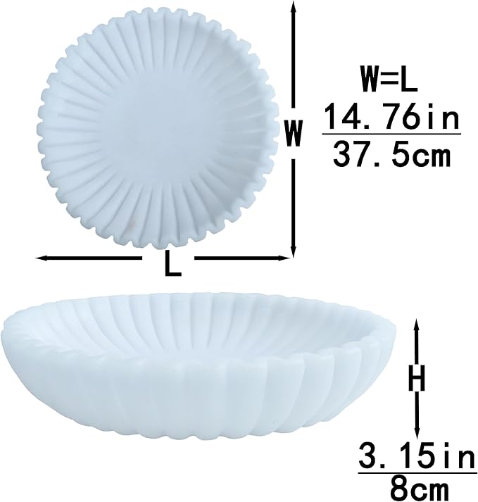 15" Large Decorative Bowl decor , Scalloped Decorative Bowls for Modern Home Decor,Ruffle Decor,Stylish Key Bowl for Entry Table,Decorative Fruit Bowl for Kitchen Counter,Artificial Stone Milky white