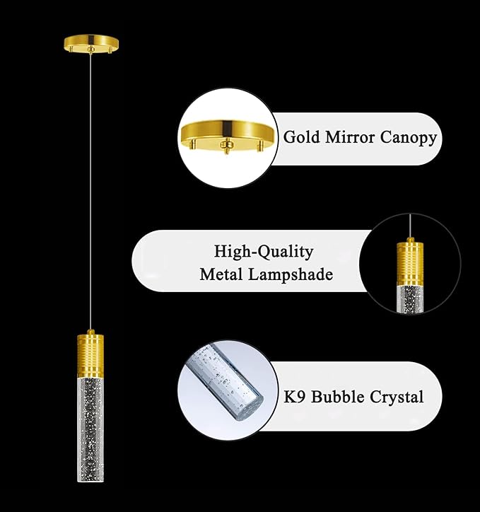 Linear Chandeliers LED Pendant Lights for Kitchen Island Fixtures Bubble Crystal Chandeliers 6000K Daylight LED Bulbs Mini Pendant Lighting for Island Modern Pendant Light Fixtures