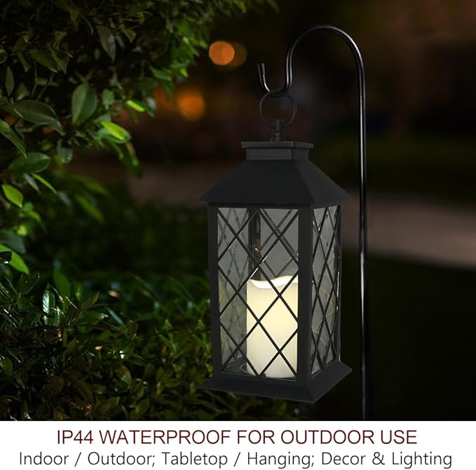 Bright Zeal 13.5" Decorative Candle Lantern with Timer Candles - IP44 Waterproof Vintage Lanterns Battery Powered LED Decorative for Wedding - Warm White Hanging Wall Lanterns