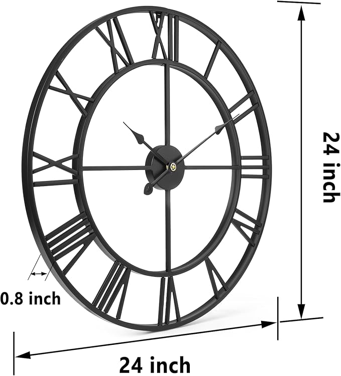 Tatub 24 Inch Large Wall Clock for Living Room Decor, Roman Numeral Modern Round Decorative Metal Large Wall Clock for Bedroom and Kitchen, Silent, Non Ticking, Battery Operated