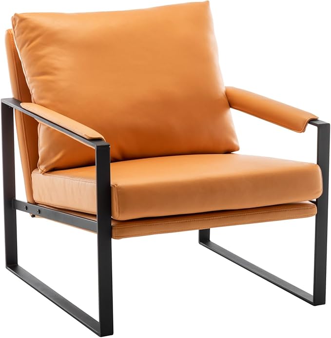 UNICOO Faux Leather Metal Frame Accent Chair - Modern Accent Chairs for Living Room, Bedroom, or Office - Armchairs Living Room Chairs Leisure Chair Reception Chair (ZKL-239K-CM Hermes Orange)