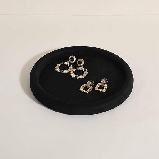 GemeShou Round Jewelry Organizer plate, Top Microfiber velvet Jewerly display tray, Empty Jewelry showcase tray for Necklace Bracelet Ring Earring display stand holder (Black-Medium, 7.9 x 7.9 in)