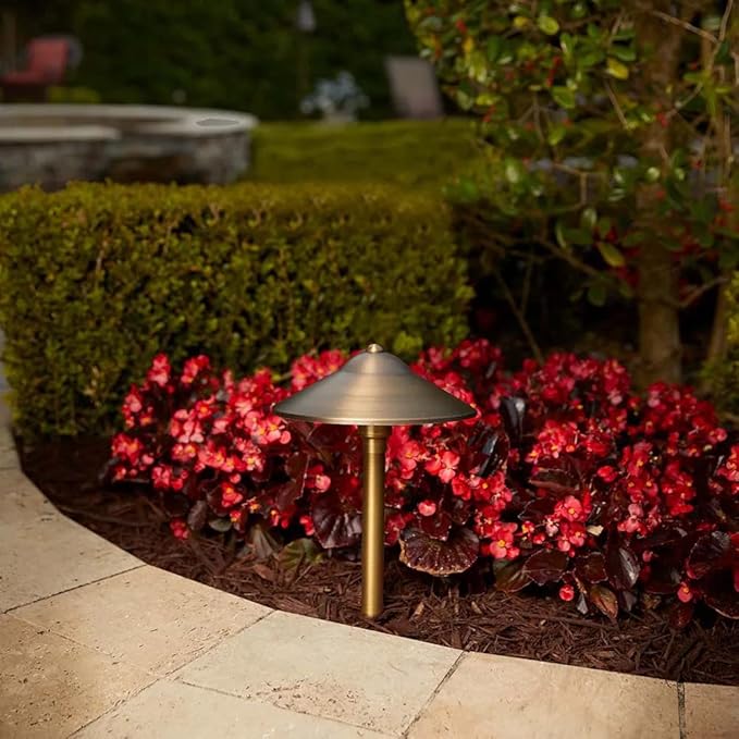 VOLT Max Spread 12V Solid Brass Mini Path Light (15" Tall, 9" Shade) for Low Voltage Landscape Lighting on Outdoor Pathway, Walkway, Garden, Driveway or Patio