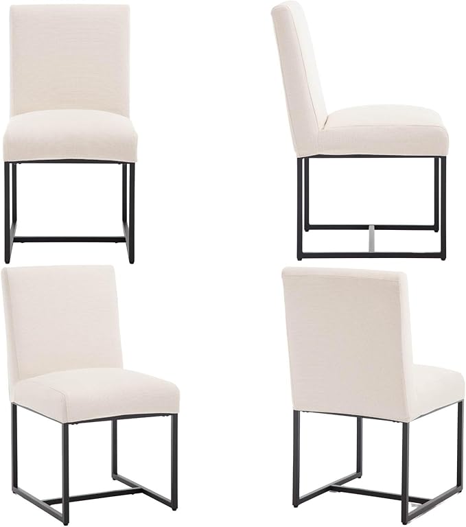 VESCASA Upholstered Dining Chairs Set of 2 with Removable Chair Cover, Mid Century Modern Padded Chair with Black Metal Frame for Restaurant, Dining Room, Kitchen, Linen Cream