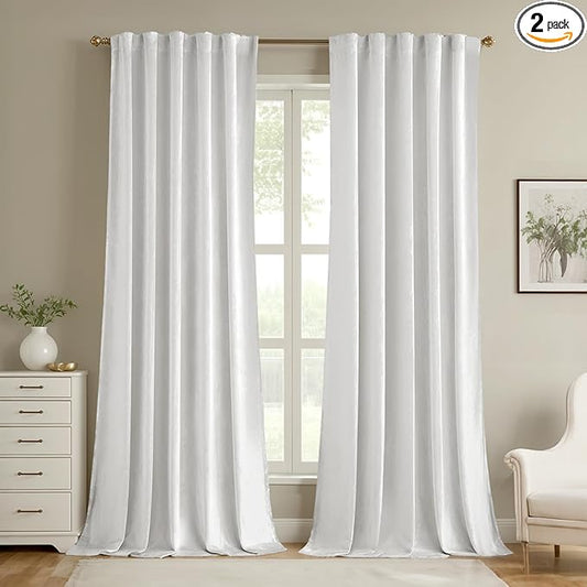 MIULEE Velvet Curtains 90 inches - Luxury Curtains for Bedroom Living Room Thermal Insulated Super Soft Room Darkening Window Drapes Rod Pocket & Back Tab, White, W52 x L90 inches, 2 Panels