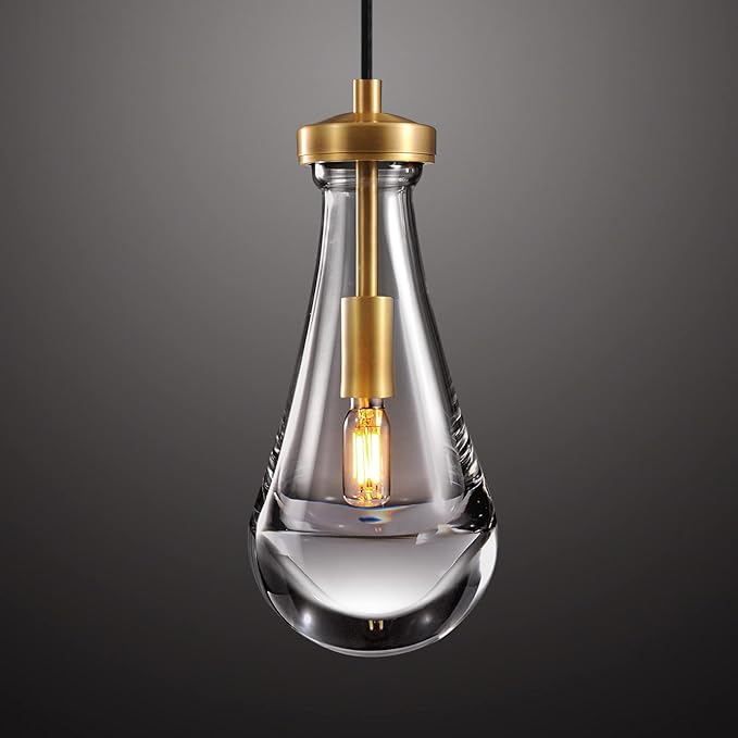 Raindrop Pendant Light Fixtures, Brass Glass Pendant Lighting, Teardrops Pendant Lights Kitchen Island, Indoor Pendant Light for Kitchen Island Bedroom Bathroom, Included Bulb