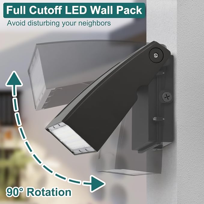 60W LED Wall Pack Light with Dusk-to-Dawn Photocell, 0-90° Adjustable Full Cutoff Outdoor Wall Light for House Yard Garage, 7800lm 5000K Daylight 100-277V ETL Listed
