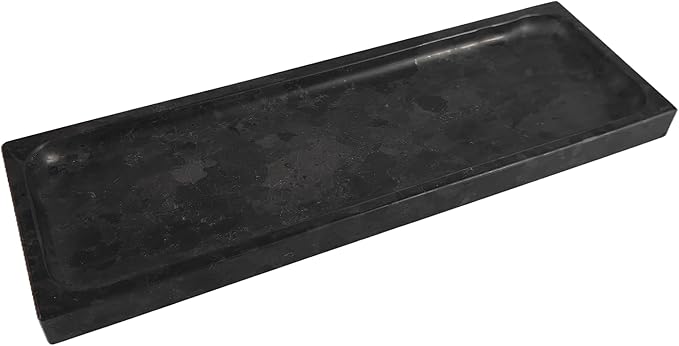 Matte Black Granite Vanity Tray - Natural Stone Rectangular Catchall, 10.6" Decorative Organizer for Bathroom, Entryway, or Desk - Minimalist Display Tray with Unique Veining