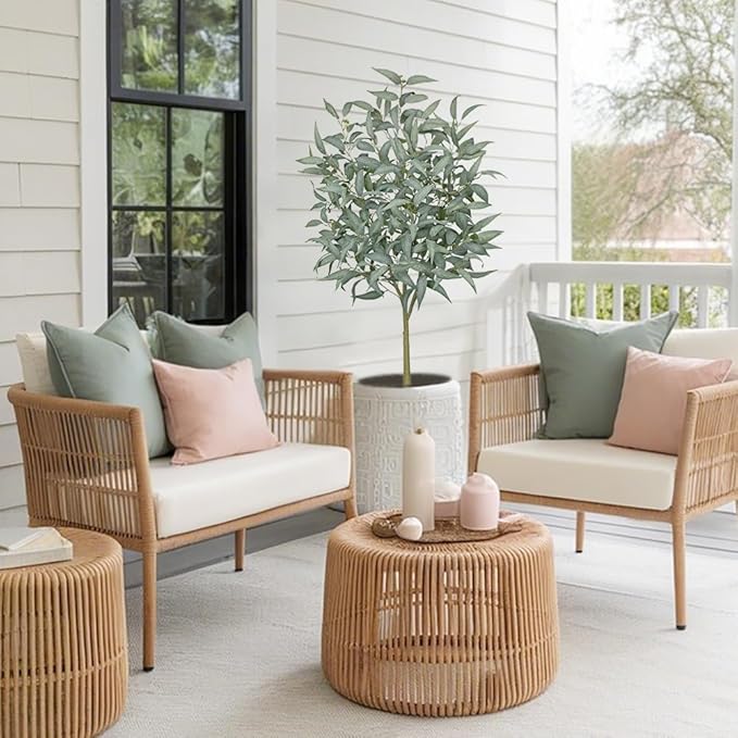 Artificial Eucalyptus Tree in White Pot – 5FT Faux Indoor Plant for Home Décor, Modern Greenery for Living Room, Bedroom, Office – Realistic Silk Leaves, Minimalist Planter