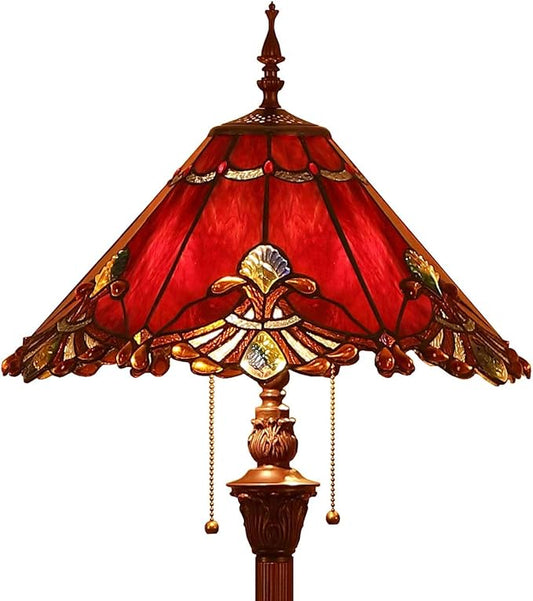Bieye L10242 Baroque Tiffany Style Stained Glass Floor Lamp with 17-inch Wide Lampshade, 65-inch Tall (Red)