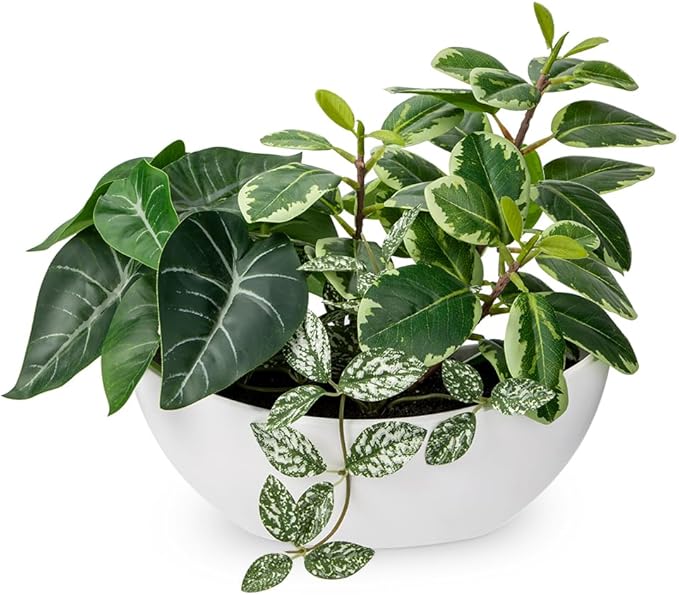 Fake Plants 11.8" Artificial Potted Plant Assorted Faux Plants in Pot Silk Plants Artificial Plants Indoor for Home Living Room Bedroom Bathroom Office Desk Table Centerpieces Shelf Greenery Decor