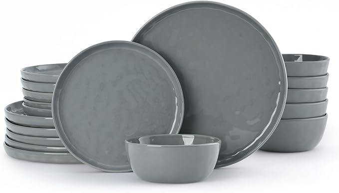 Famiware Mars Plates and Bowls Set, 18 Pieces Dinnerware Sets, Dishes Set for 6, Dark Gray