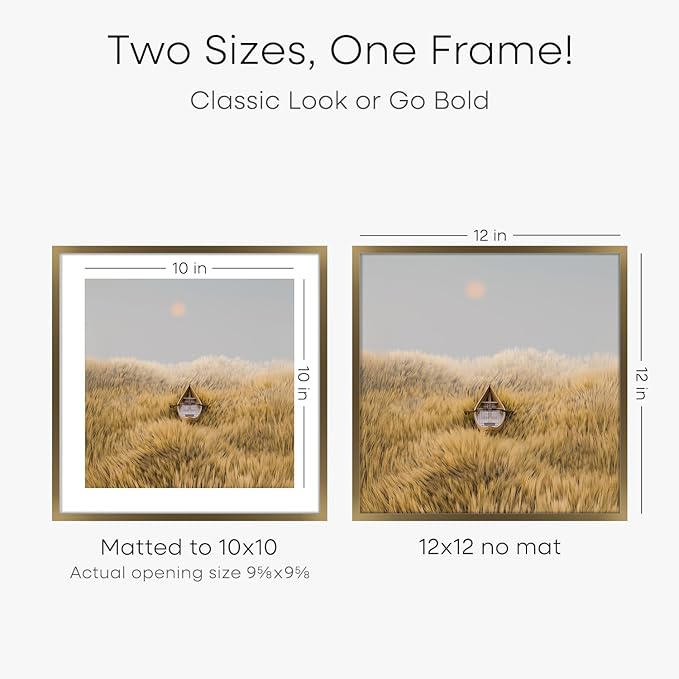 Homeforia 12x12 Picture Frame Bronze, High End Metal 12 x 12 Square Poster Frame with Mat 10 x 10 Photo, 12x12 Brass Frame Matted to 10x10 Print, 12by12 Thin Frames, Tempered Glass, Wall Kit, Set of 2
