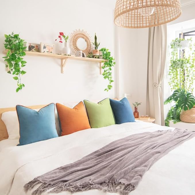 MONDAY MOOSE Decorative Throw Pillow Covers Cushion Cases, Set of 4 Soft Velvet Modern Double-Sided Designs, Mix and Match for Home Decor, Pillow Inserts Not Included (20x20 inch, Blue/Orange)