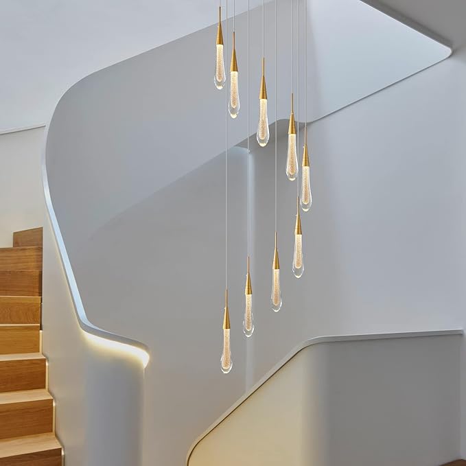 LMQNINE 9 Light Modern Crystal Chandelier Dimmable LED Gold Ceiling Light Crystal Bubble Pendant Lights Living Room Lobby 45W Staircase Chandeliers