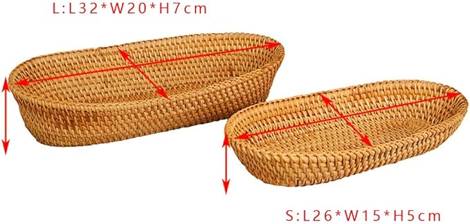 i-lan Large Size Handmand Oval Bread Serving Basket, Natural Rattan Fruit Bowl, Coffee Table Tray for Food Storage, Snack, Vegetable, Honey Brown （L: 12.5")