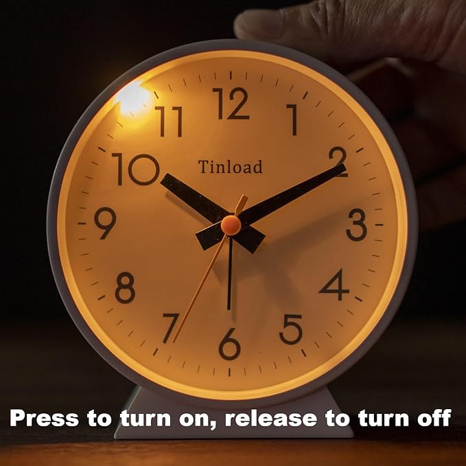 4.5" Battery Operated Antique Retro Analog Alarm Clock, Small Silent Bedside Desk Clock,Lighted on Demand, Battery Operated, Snooze, for Living Room, Bedroom, Bedside, Desk(White)