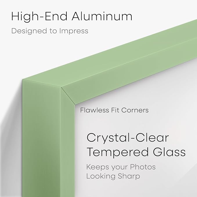 Homeforia 11x17 Picture Frame Sage Green, High End Metal 11x17 Poster Frames with Mat 8x12 Photo, 11 x 17 Sage Green Frame Matted to 8 by 12 Art, 17x11 Thin Frames, Tempered Glass, Wall Kit, Set of 1