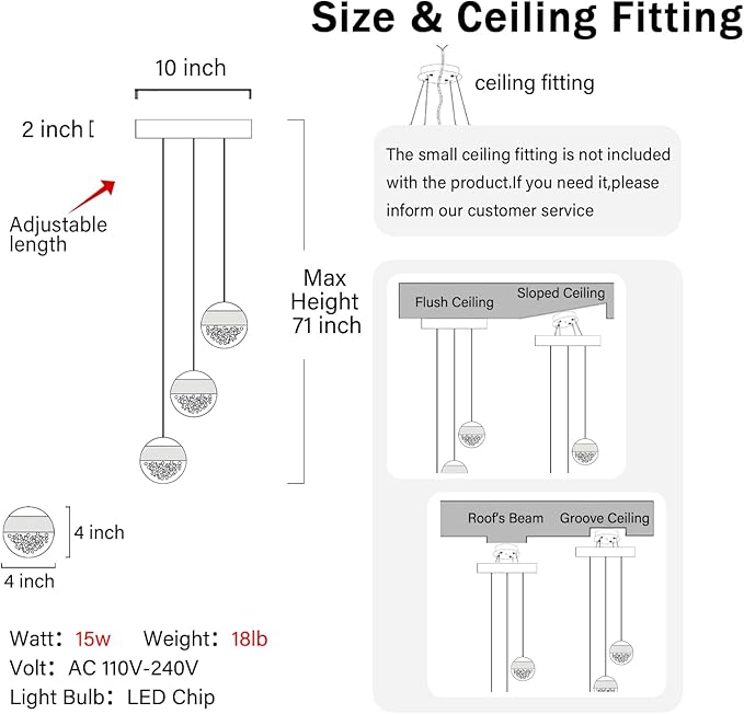 Modern Crystal Pendant Lighting Black Globe Pendant Light Fixture, Mid Century Chandelier 3-Light Hanging Fixture for Kitchen Island,Globe Chandeliers for Dinning Room Bedroom