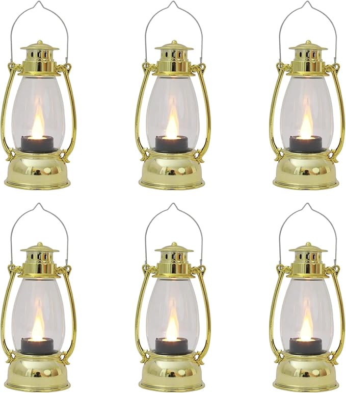 Mini Lanterns 6 Pcs LED Small Indoor Golden Decorative Outdoor Hanging Candle Lanterns Farmhouse Weddings Birthday Halloween Christmas Decorations