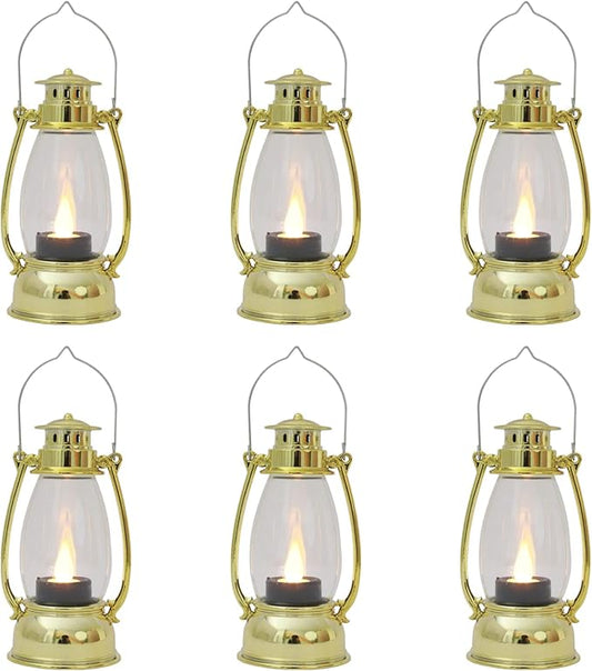 Mini Lanterns 6 Pcs LED Small Indoor Golden Decorative Outdoor Hanging Candle Lanterns Farmhouse Weddings Birthday Halloween Christmas Decorations