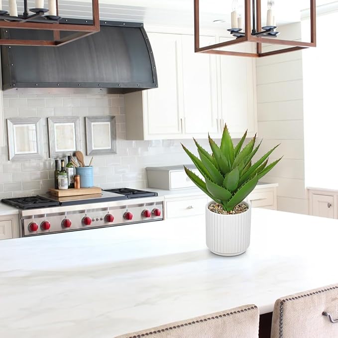 Hollyone Large Artificial Agave Plants 11.8“ Fake Succulents Potted Faux Aloe Vera Plant in White Pot Succulent Agave Plants for Desk Modern Office Living Room Table Shelf Home Indoor Outdoor Decor