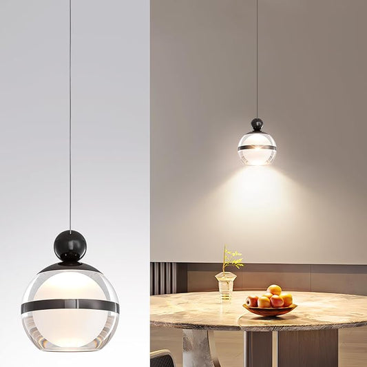 Modern Black Pendant Light Globe Hanging Kitchen Light Fixtures Dimmable LED Pendant Lights Kitchen Island for Dining Room Bar Living Room Bedroom Bathroom 1-Light