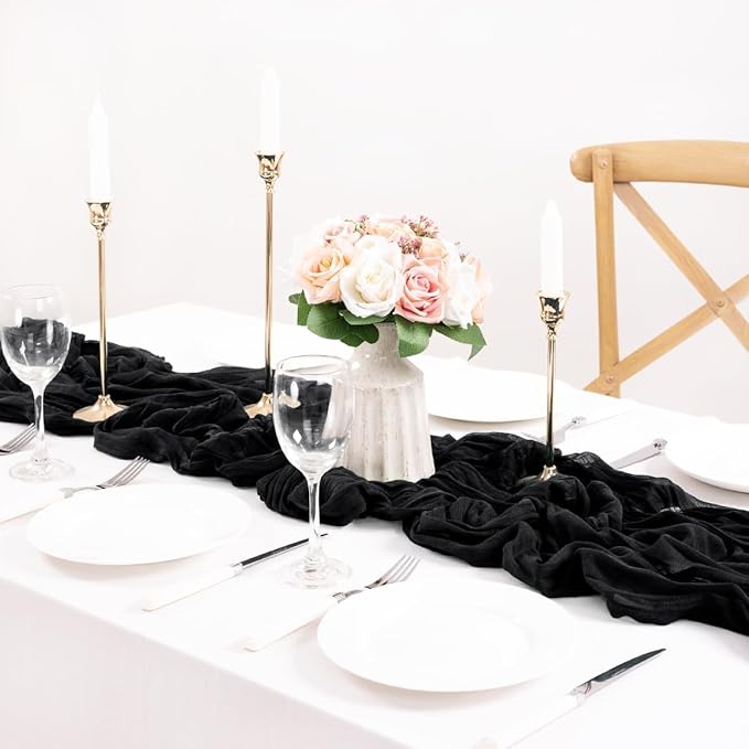 MLMC Black Halloween Table Runner 10ft Rustic Gauze Cheesecloth Table Runner Fall Decor 35x120 Inches for Halloween Party Bridal Shower Anniversary Events Decor