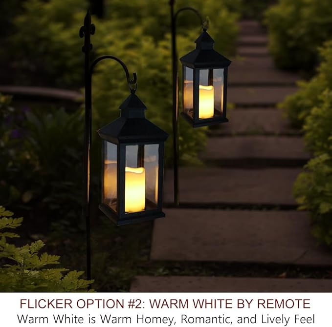 Bright Zeal 2-Pack 14" Candle Lanterns Outdoor Waterproof Decorative Lights with Timer Remote -Cool White Vintage Lantern Outdoor Decor