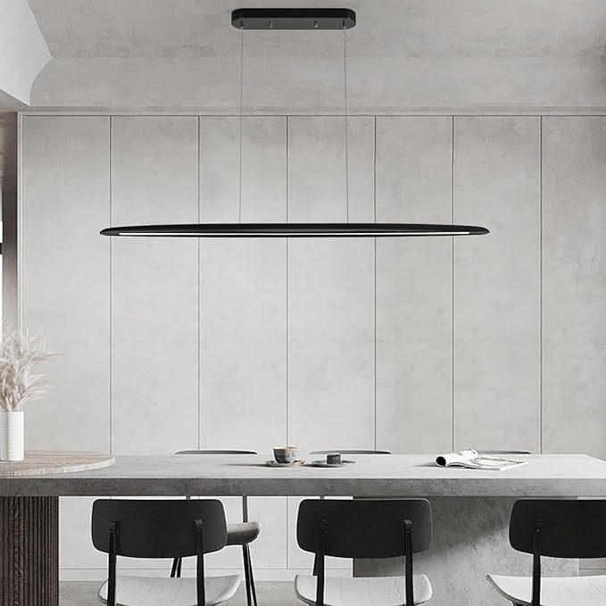 39" Wood LED Linear Pendant Light Black Linear Pendant Dinning Room Hanging Lights LED Dimmable Chandeliers 24w for Dining Room Pool Table Lights Kitchen Island Light Black
