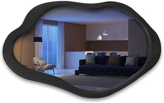 Wavy Mirror with Wood Frame, Modern Decorative Asymmetrical Mirror for Bedroom, Living Room, Entryway (Black, 41'' 28'')