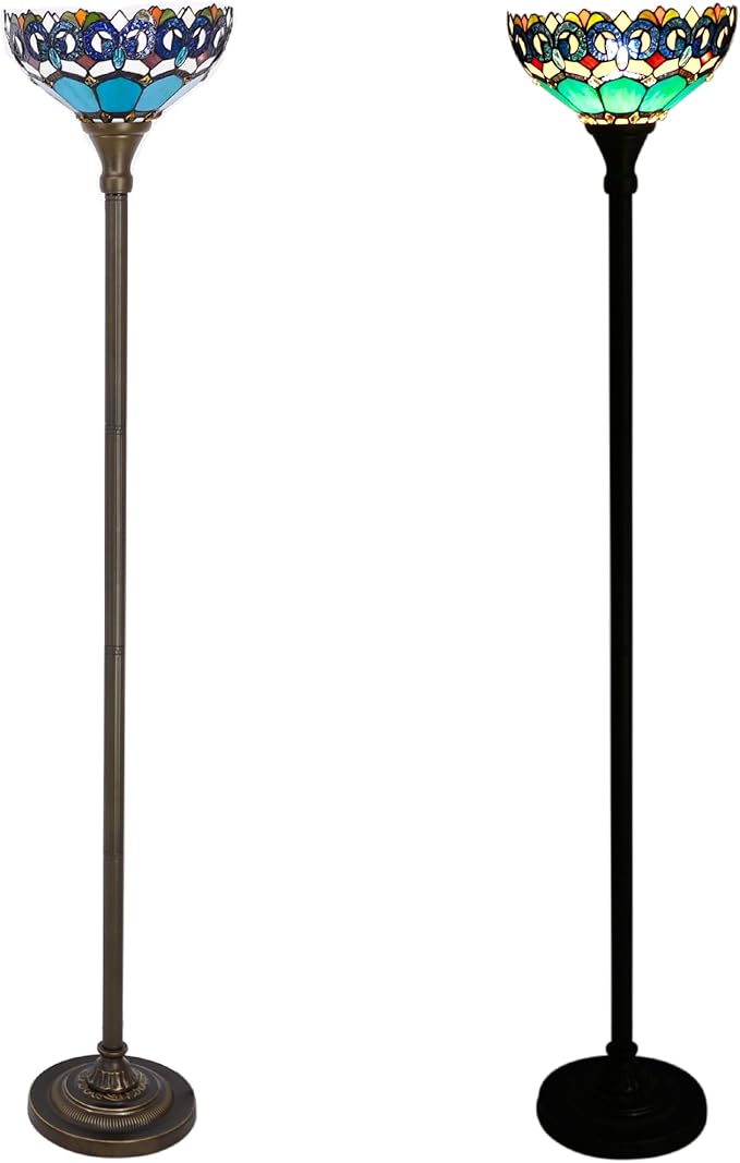 Tiffany Floor Lamp Torchiere Stained Glass Torch Lamp 12X12X67 Inch Antique Standing Corner Light (Blue Jewelry Baroque)