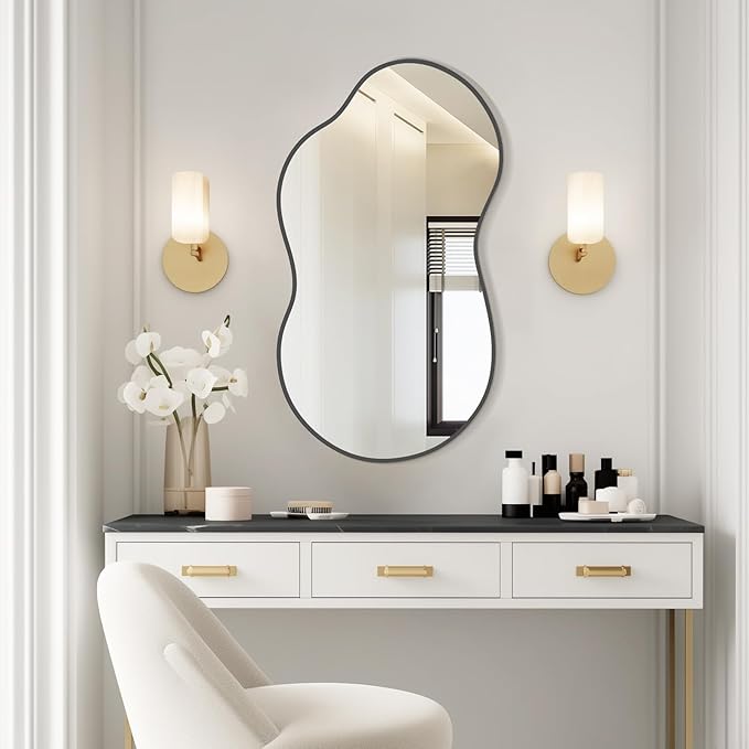 WallBeyond Irregular Wall Mirror – Asymmetrical Mirror with Aluminum Alloy Frame, Decorative Wall Mirror for Living Room, Bedroom, Bathroom, and Entryway 36" H x 20" W (Black)