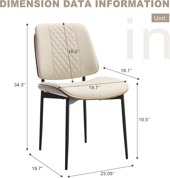 BV Dining Chairs Set of 6, PU Leather Armless Kitchen Chair in Modern Walnut Style, Mid Century Bentwood Side Chair with Metal Legs, Retro Accent Guest Chair for Kitchen Dining Room(Beige)