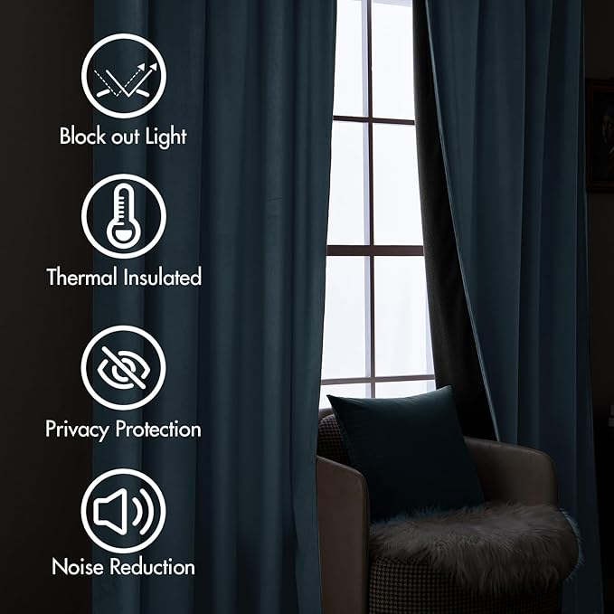 MIULEE Stone Blue Velvet Curtains 96 inches Long 2 Panels - Luxury Pinch Pleated Room Darkening Window Drapes for Bedroom Living Room Thermal Insulated Super Soft, Back Tab Rod Pocket Light Blue