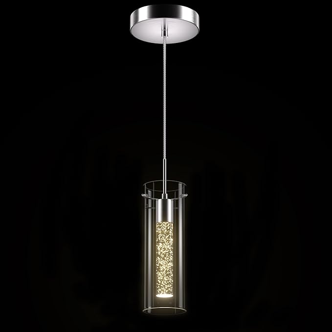 1 Pack Pendant Ceiling Light Fixture, Pendant Lights for Kitchen Island Crystal Pendant Light, 1-Light Integrated Kitchen Hanging Light Fixture Modern Island Light with Bubble Glass