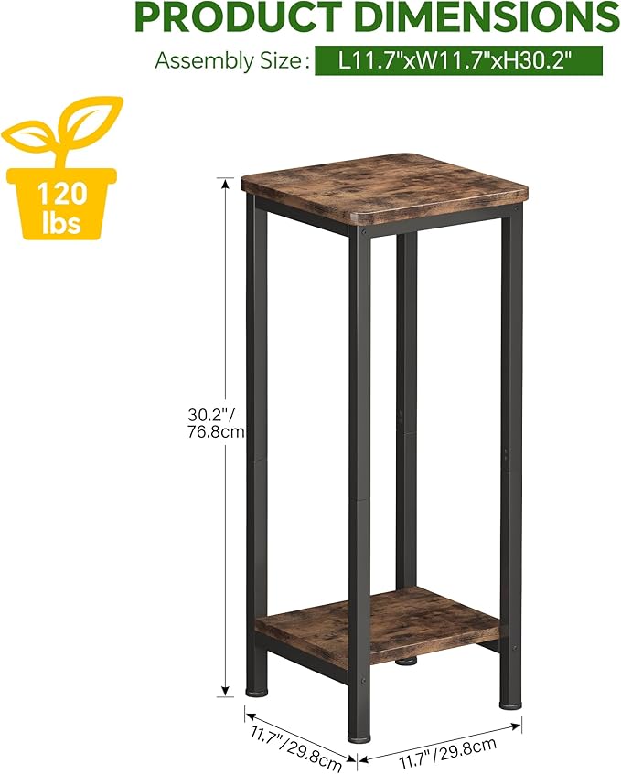 Homeiju 2-Pack Plant Stand Indoor, 2 Tier Wood Corner Plant Stand, Modern Square Plant Shelf Flower Stand for Living Room Patio Balcony Garden, Rustic Brown